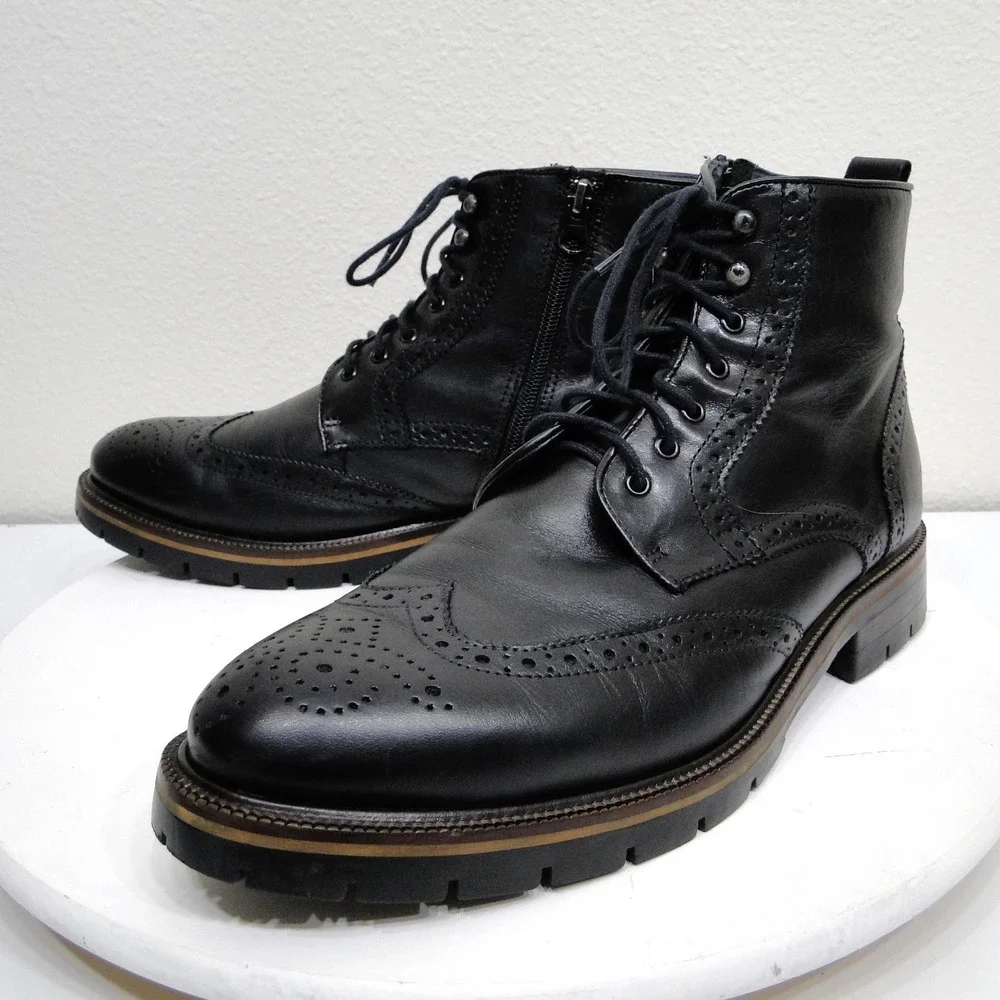 Johnston & Murphy Cody Wingtip Zip Boot Black Leather XC Flex 20-5521 Mens 9.5 M